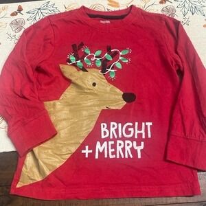 Gymboree Top T-Shirt Red Christmas Holiday Reindeer Kids Child Girls 4 4T